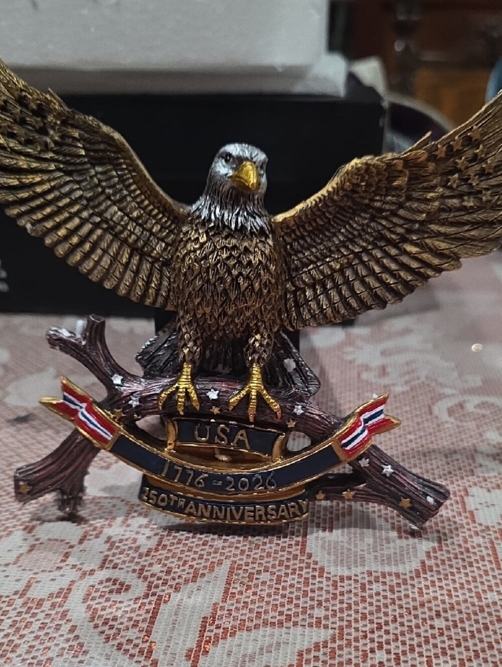 Patriotic Eagle 250th Anniversary Ornament TRUCK HITCH Gold/Bronze